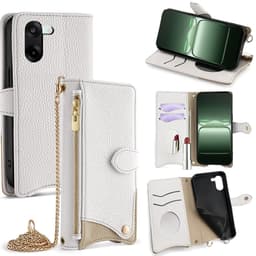 SKALO OnePlus Nord CE5 Litchi Makeup Mirror Chain Lompakkokotelo - Valkoinen