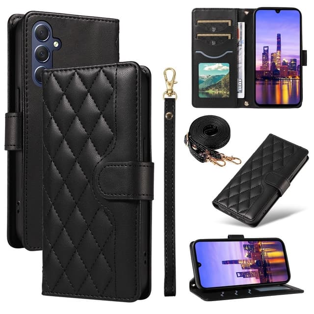 SKALO Samsung A17 Quiltet Flip Cover med skulderrem - Sort