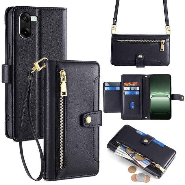 SKALO OnePlus Nord CE5 Zipper PU-Læder Skulderrem Flip Cover - Sort