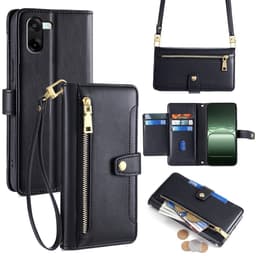 SKALO OnePlus Nord CE5 Zipper PU-Nahkainen Olkahihna Lompakkokotelo - Musta