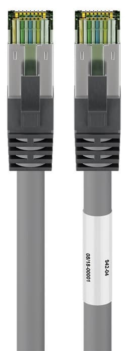 RJ45 (CAT 6A, 500 MHz) patchkabel med CAT 8.1 S/FTP råkabel, grå