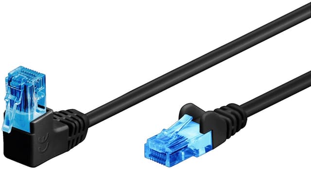 Patchkabel CAT 6A, 1x 90° vinklet, U/UTP, sort
