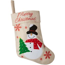 Julstrumpa i juteoptik med snögubbemotiv