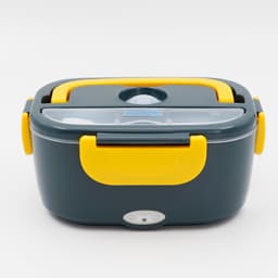 Elektrisk matboks med Oxford-stoffpose og gaffelskje i rustfritt stål Grå+gul