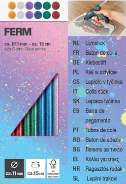 FERM GGA1011 Glitter Limestifter 11mm – 12 stk i 6 farver – Passer til elektriske limpistoler – Perfekt til hobby og dekoration
