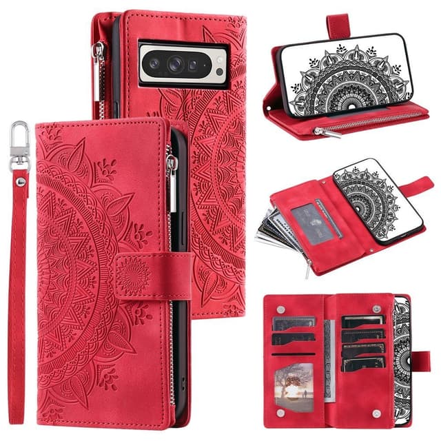 Til Google Pixel 10 Pro XL tegnebogscover Cover Shell Mandala Blomstermønster