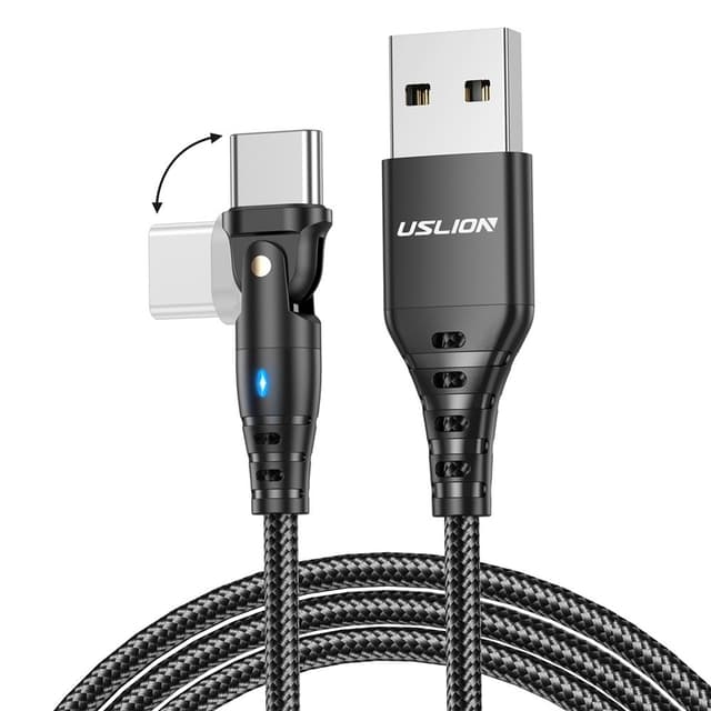 USB-A till USB-C Laddningskabel 1 m 180 graders roterande vinklat huvud 3A