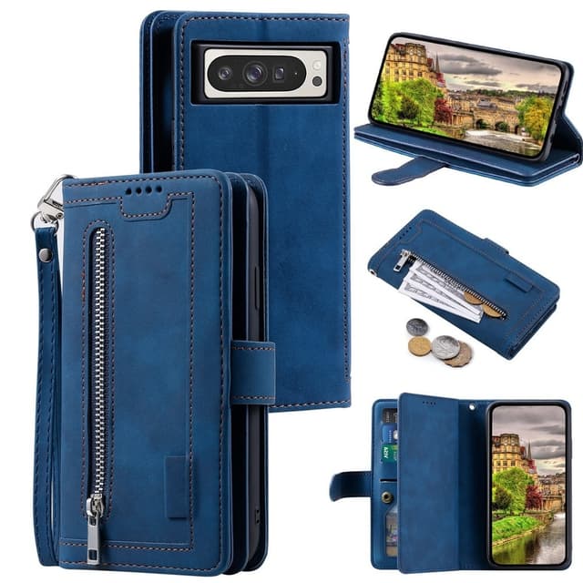 Til Google Pixel 10 Pro XL / 9 Pro XL Etui med Lynlåslomme og 9 Kortlommer