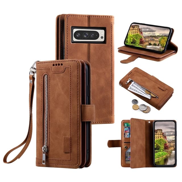 Til Google Pixel 10 Pro XL / 9 Pro XL Etui med Lynlåslomme og 9 Kortlommer
