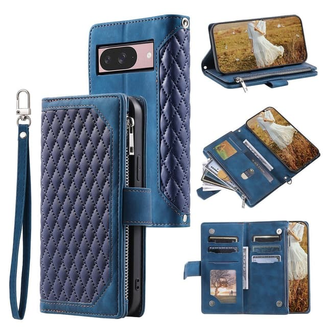 För Google Pixel 10 Pro / 10 / 9 Pro / 9 Zipper Wallet Case Rhombus Telefonfodral