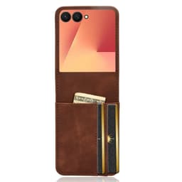 SKALO Samsung Z Flip7 PU-nahkainen Korttikotelo Suojakuori - Ruskea