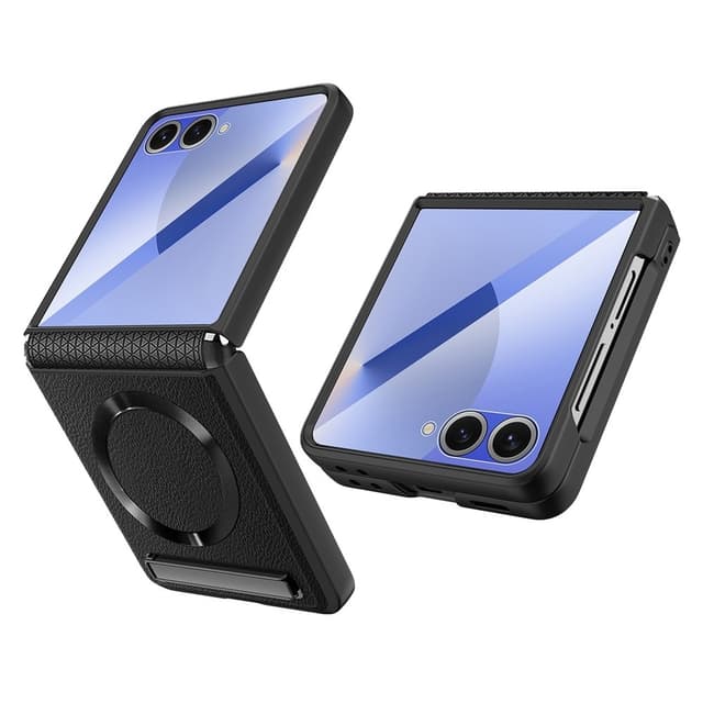 SKALO Samsung Z Flip7 PU-Läder Kickstand Skal - Svart