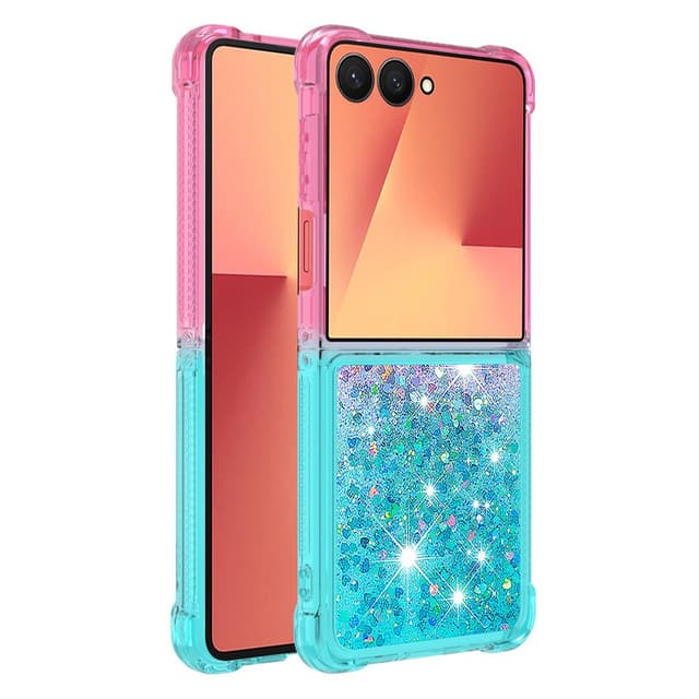 SKALO Samsung Z Flip7 Kvicksand Glitter Skal - Rosa-Turkos