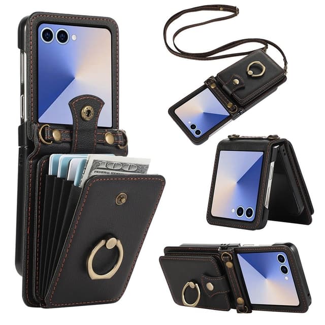 SKALO Samsung Z Flip7 Kortholder Ring Cover - Sort