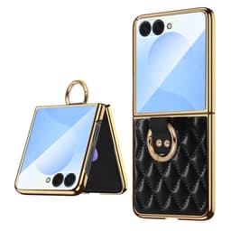 SKALO Samsung Z Flip7 Guldkant Quiltet PU-Læder Cover - Sort