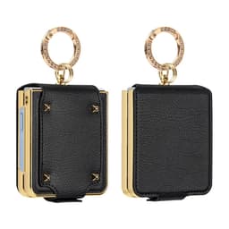 SKALO Samsung Z Flip7 Guldkant PU-Læder Cover - Sort