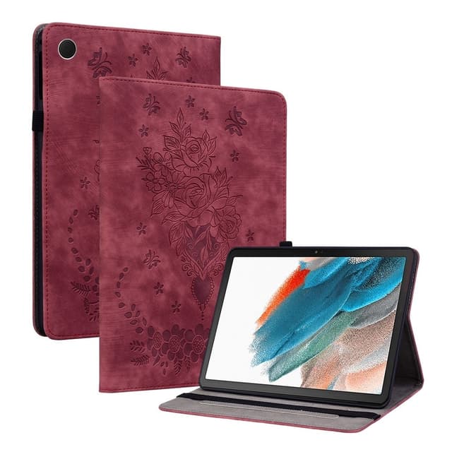 För Samsung Galaxy Tab A11 Fodral Skydd Med Rosblomsprägling - Röd