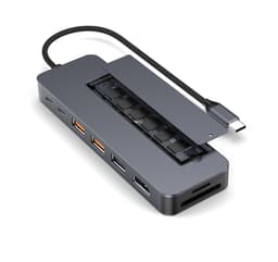 NÖRDIC USB-C 1 til 9 Dokkingstasjon 1xHDMI4K60Hz 1xUSB-C PD 100W, 1xUSB-C, 3xUSB-A, 1xSD-spor, 1xMicroSD-spor, 1xM.2 SSD NVMe