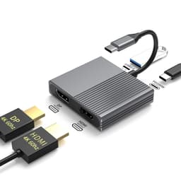 NÖRDIC 1 til 4 USB-C Dockningsstation 1xHDMI-4K60Hz, 1xDP-4K60Hz Dobbelt skærme 1xUSB-C PD100W 1xUSB-A 5G