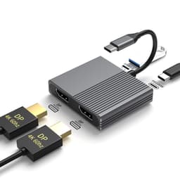 NÖRDIC 1 til 4 USB-C Dokkingstasjon 2xDP4K60Hz Dobbel skjerm 1xUSB-C PD100W 1xUSB-A 5G