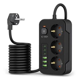 Tech-Protect Power Strip med 3x 240V strømuttak + 3xUSB-A + 3xUSB-C - Svart