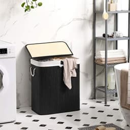 Bambus klesvaskkurv med 2 rom og lokk 100L - Svart