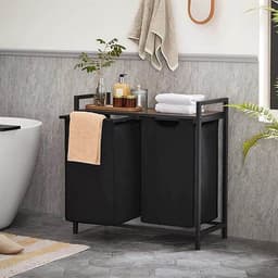 Pyykkikori, jossa on 2 ulosvedettävää ja irrotettavaa pyykkipussia 2x46L - Svart