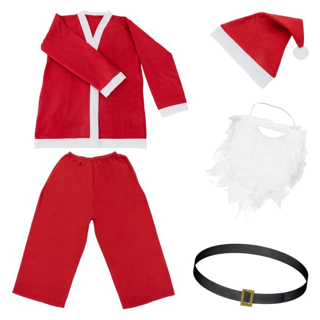 Jultomtedräkt 5-delad röd/vit polyester En storlek