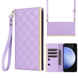 SKALO Samsung S25 FE Quiltet skulderrem med guldkant Flip Cover - Lilla