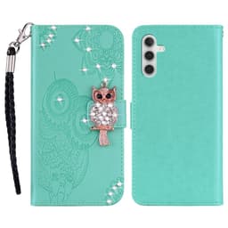 SKALO Samsung S25 FE Owl Bling Lompakkokotelo - Turkoosi