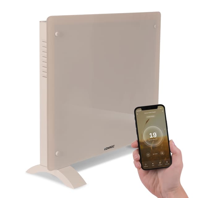 VONROC Elvärmare 1000W – Glaspanel | WiFi-styrning