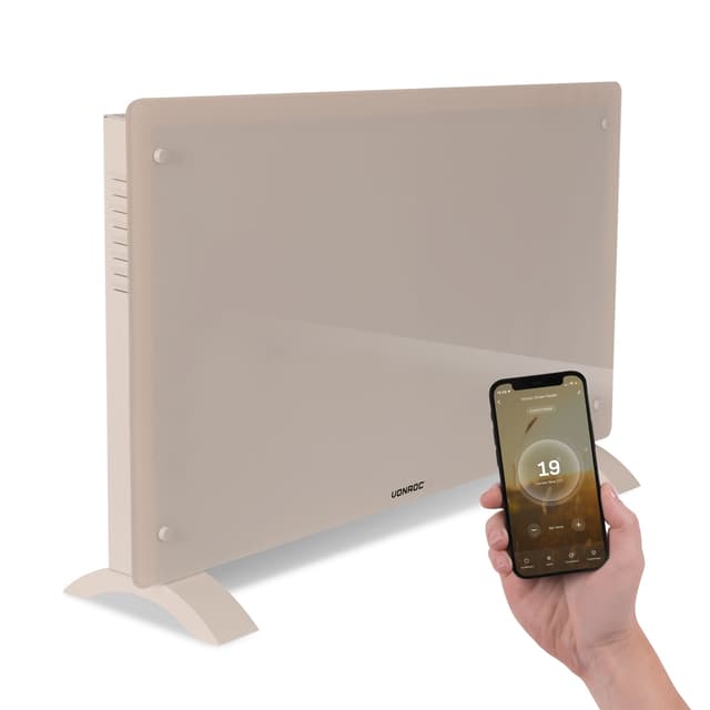 VONROC Elvärmare 2000W – Glaspanel | WiFi-styrning