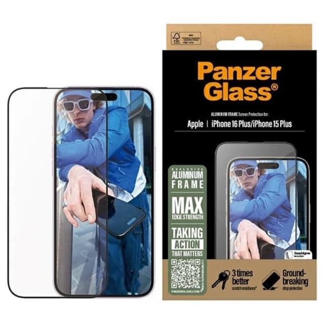 PanzerGlass iPhone 16 Plus Härdat Glas Skärmskydd Ultra-Wide Fit
