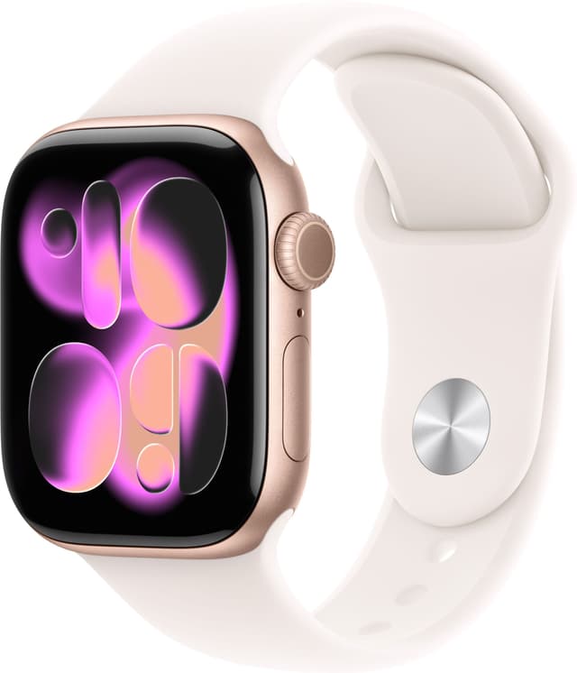 Apple Watch Series 11 GPS 42 mm ruusukulta alumiini, punanhäivä urheiluranneke - M/L