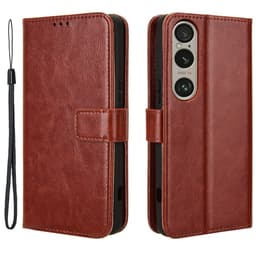 SKALO Sony Xperia 1 VI Crazy Horse lompakko PU nahka - Ruskea