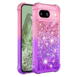 SKALO Google Pixel 8a Juoksuhiekka Glitter Sydämet TPU kuori - Pinkki-Violetti