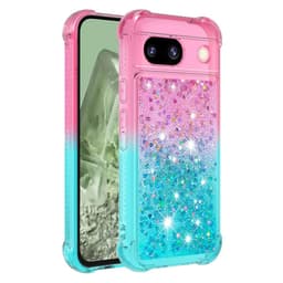 SKALO Google Pixel 8a Juoksuhiekka Glitter Sydämet TPU kuori - Pinkki-Turkoosi