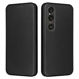 SKALO Sony Xperia 1 VI Carbon Fiber Lompakkokotelo - Musta