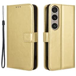 SKALO Sony Xperia 1 VI Crazy Horse Pungetui PU læder - Guld