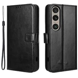 SKALO Sony Xperia 1 VI Crazy Horse Plånbok PU Läder - Svart