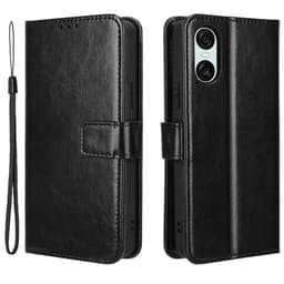 SKALO Sony Xperia 10 VI Crazy Horse Plånbok PU Läder - Svart