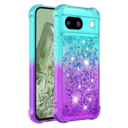 SKALO Google Pixel 8a Juoksuhiekka Glitter Sydämet TPU kuori - Turkoosi-Violetti