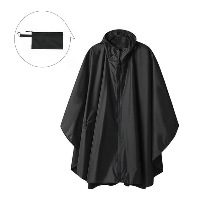 Y-066 regnponcho med dragkedja - svart PU (med visir)