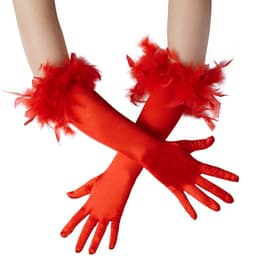 Lange satin-handsker med fjer