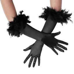 Lange satin-handsker med fjer