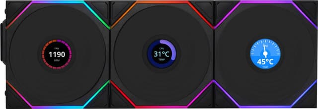 Lian Li UNI TL Wireless LCD 120mm PC-blæser (3-pak, sort)