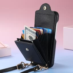 iPhone 16 PU-skinnveske med kortholder, speil og justerbar skulderstropp Model 5