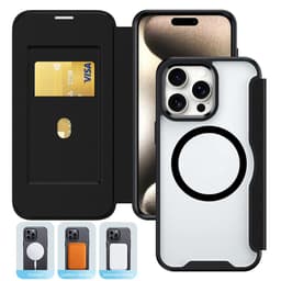 Musta magneettinen lompakkokotelo, yhteensopiva iPhone 17:n kanssa - PU-nahkainen läppäkansi korttipaikoilla ja RFID-suojauksella