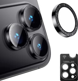 Glitter Kameralinsskydd Kompatibel med iPhone 17 - Svart Härdat Glas