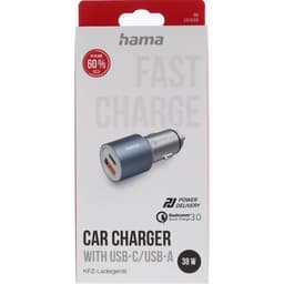 Hama Car Charger USB-C USB-A PD 38W Metal